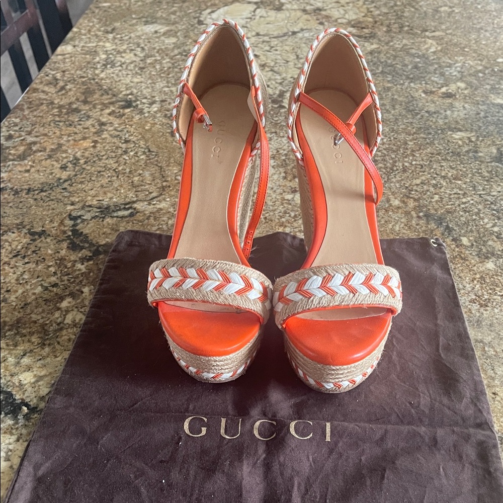 Gucci Women's Orange and Cream Platform Sandals